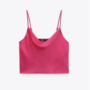 NWT Zara Womens XS Hot Pink Scoop Neck Satin Tank Top Adjustable Spaghetti Strap